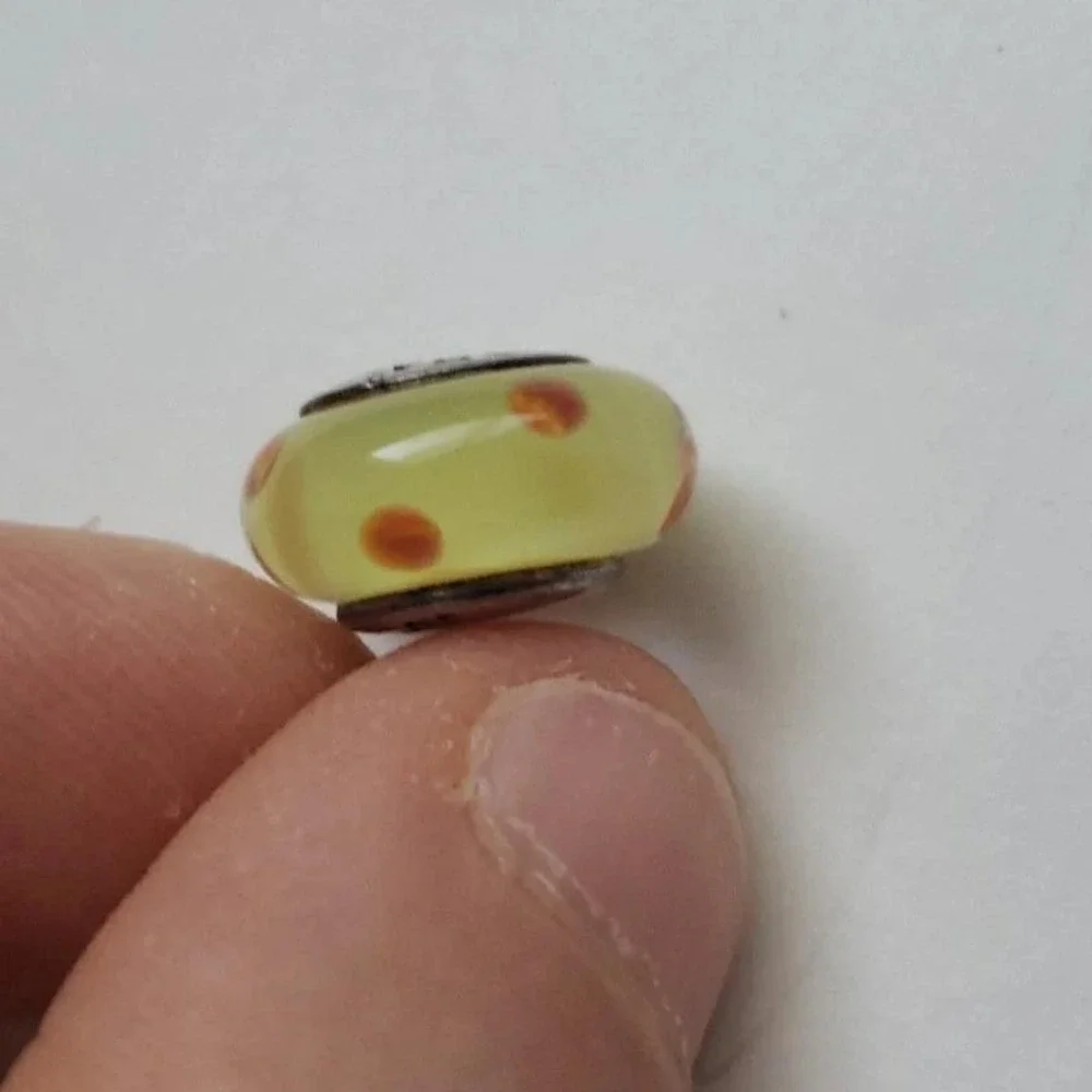 Pandora Murano Glass Bead Charm Yellow Orange Polka Dot 925 Sterling Silver ALE
